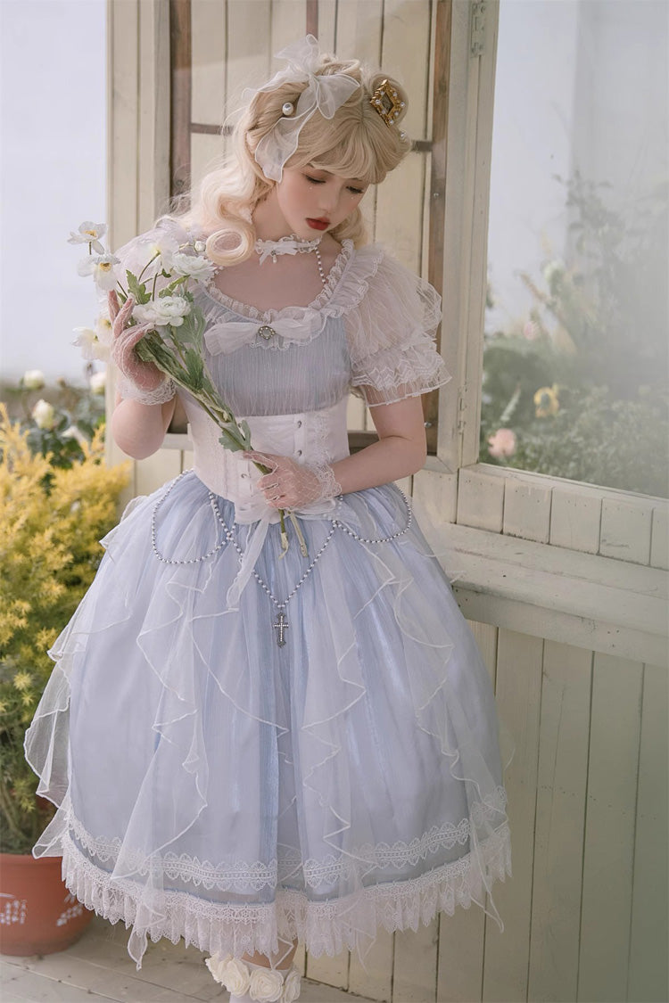 Blue Round Collar Mermaid Tears Short Sleeves Bowknot Sweet Princess Lolita Dress