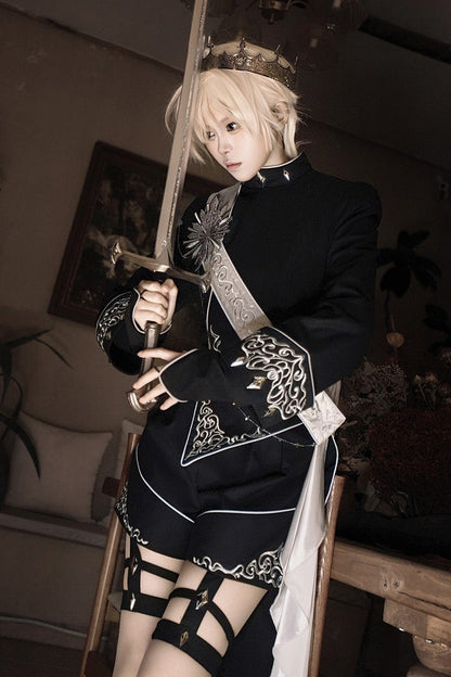 Black [Sword of Oath] Long Sleeves Embroidered Gothic Vintage Knight Prince Ouji Lolita Set