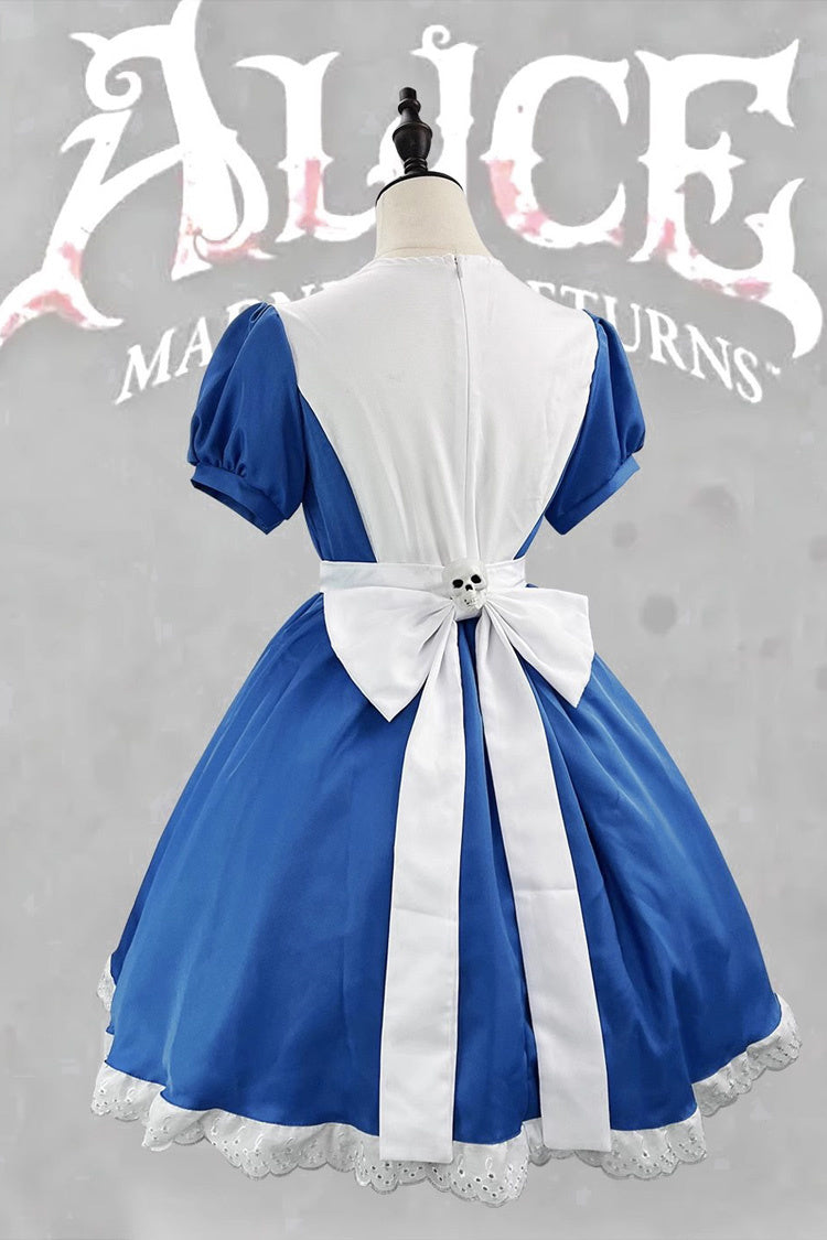 Blue/White [Alice Madness Returns] Short Sleeves Ruffle Sweet Plus Size Lolita Dress Full Set