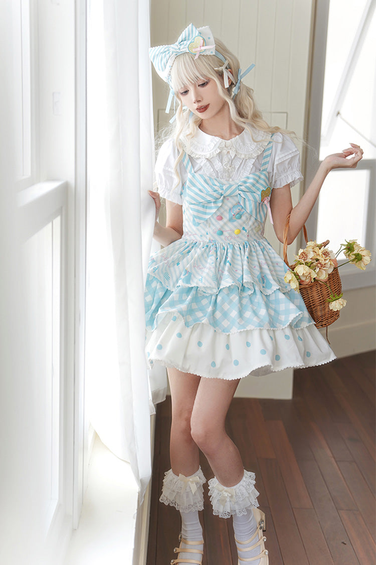 Blue [Hatsune Miku] Sleeveless Triple-Layered Print Bowknot Sweet Lolita Jsk Dress