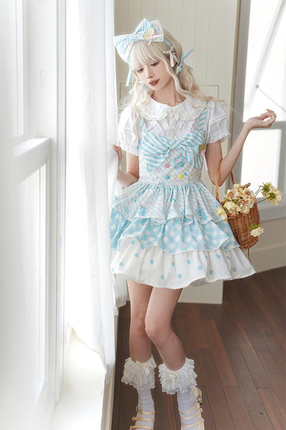 Blue [Hatsune Miku] Sleeveless Triple-Layered Print Bowknot Sweet Lolita Jsk Dress