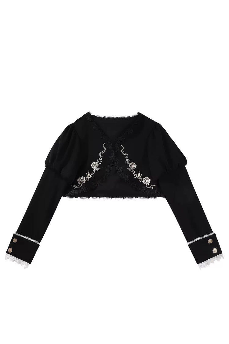 Black/White [Violin Variations] Ruffled Embroidered Gothic Lolita Jumper Dress Set