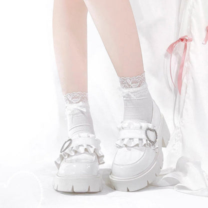 Heart Rhinestone Jirai Kei Elegant Lolita Platforms 3 Colors