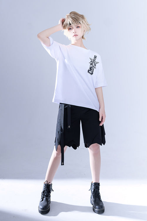 White Round Collar Spooky Shadow Embroidered Loose Ouji Lolita Short Sleeves