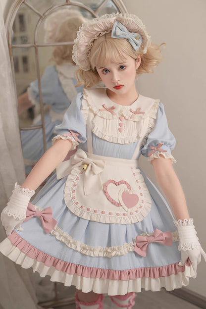 Blue Short Puff Sleeves Ruffle Bowknot Maid Sweet Princess Lolita Dress