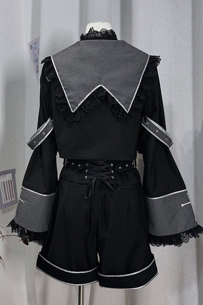 Black [Rules of the Otherworld] Long Sleeves Gothic Ouji Lolita Shorts Coat Set