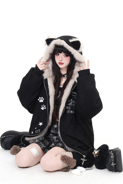 [First Generation Cute] Long Sleeves Print Cat Ear Hooded Zipper Sweet Lolita Coat 2 Colors