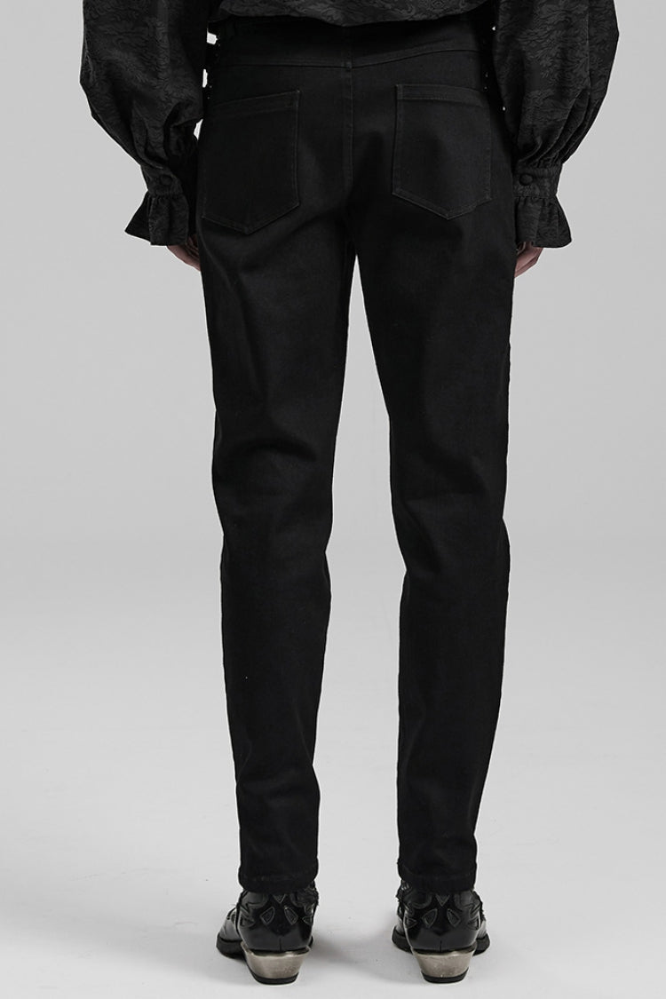 Black Slim Straps Symmetrical Men's Steampunk Straight Leg Pants