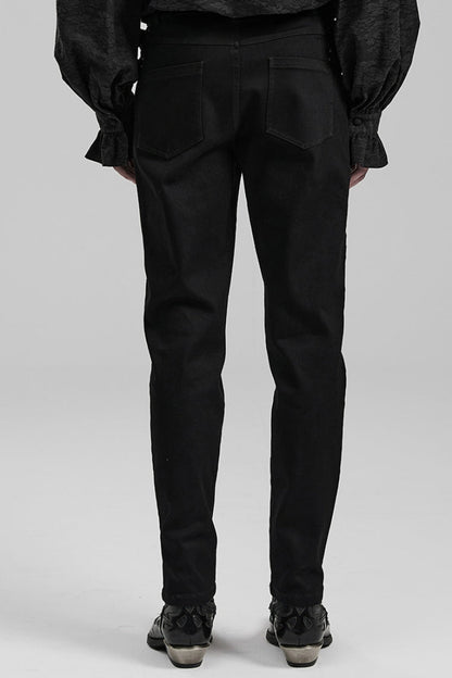 Black Slim Straps Symmetrical Men's Steampunk Straight Leg Pants