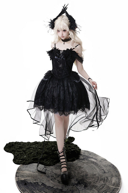 Black [Black Swan's Prayer] Sleeveless Ruffle Bowknot Gothic Ballet Lolita Jsk Dress