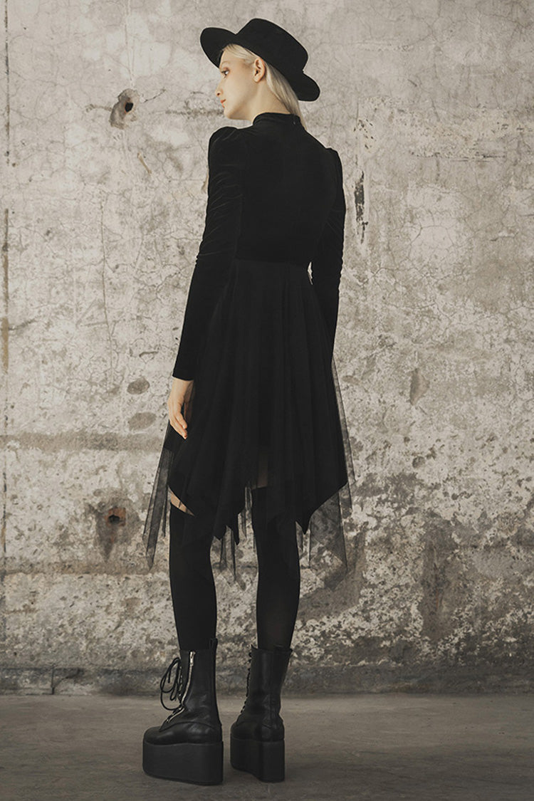 Black Velvet Mesh Stitching Elastic Women's Gothic Dress