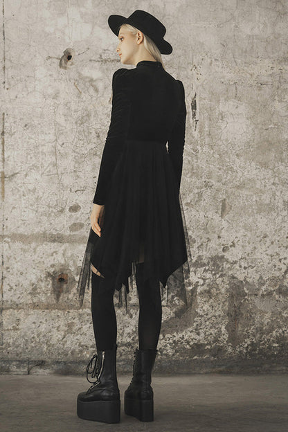 Black Velvet Mesh Stitching Elastic Women's Gothic Dress