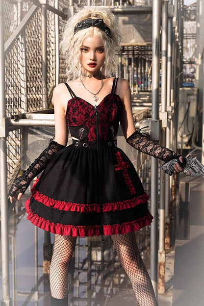 Black/Red Elemental Judgment Day Red Cross Ruffle Gothic Lolita Jsk Dress