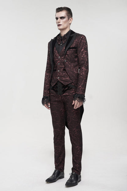 Red Bright Pattern Printed Decoration Men's Gothic Tailcoat
