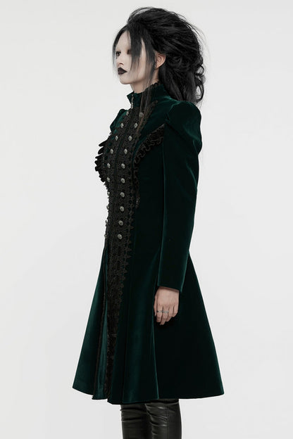 Black/Green Long Puff Sleeves Floral Embroidery Women's Gothic Coat