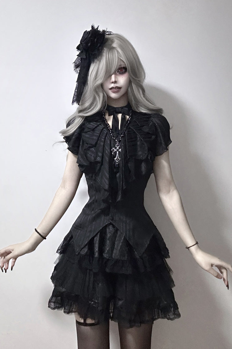 Black Ruffled Bow Gothic Japanese Lolita Blouse