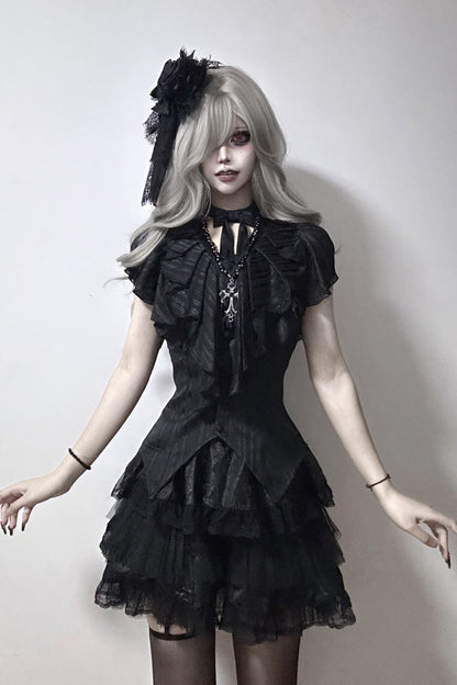 Black Ruffled Bow Gothic Japanese Lolita Blouse