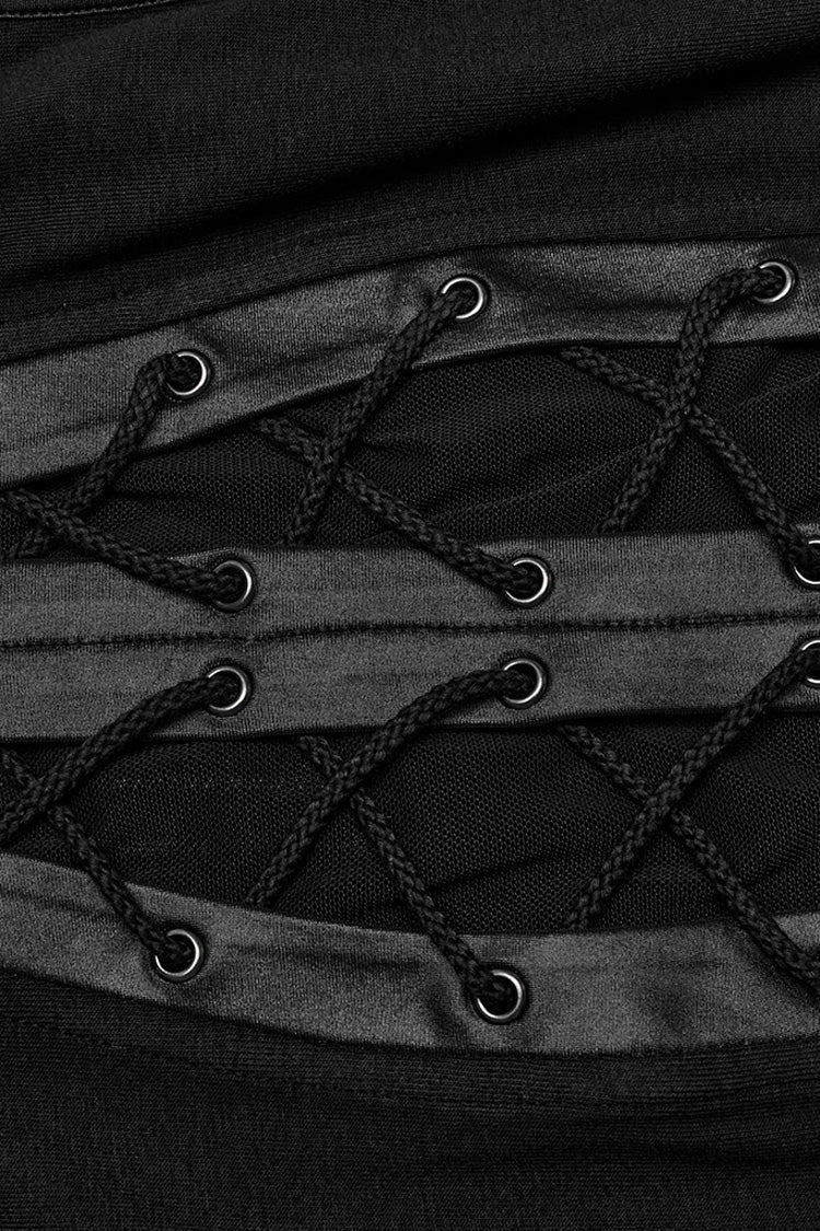 Black Stand Collar Sleeveless Stitching Lace-Up Ripped Women's Punk Tank Top