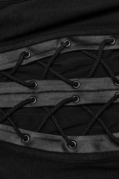 Black Stand Collar Sleeveless Stitching Lace-Up Ripped Women's Punk Tank Top