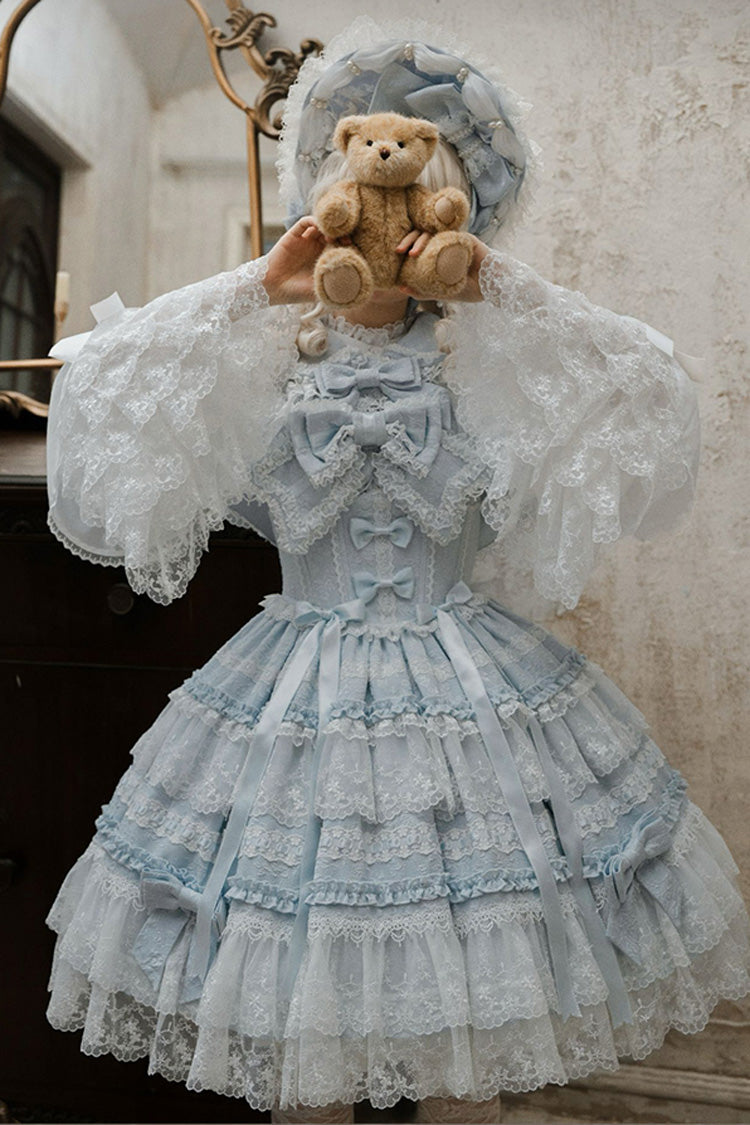 Blue [Reinas] Sleeveless Ruffle Bowknot Lace Sweet Lolita Jsk Dress