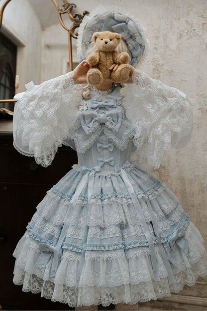 Blue [Reinas] Sleeveless Ruffle Bowknot Lace Sweet Lolita Jsk Dress