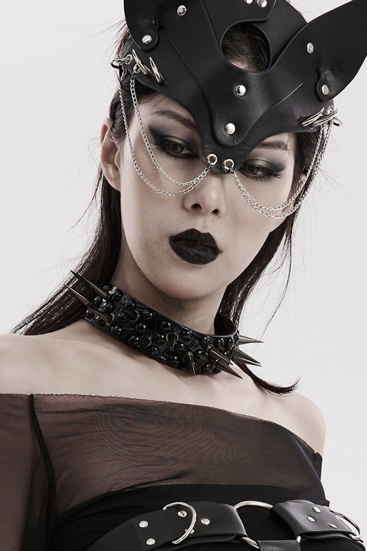 Black Rivets Faux Leather Adjustable Women's Steampunk Choker