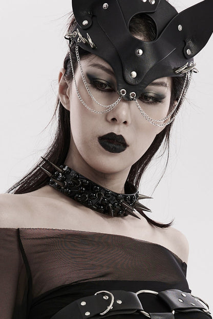 Black Rivets Faux Leather Adjustable Women's Steampunk Choker