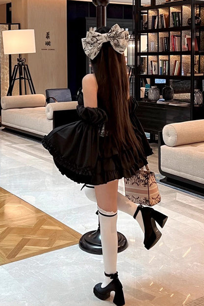Black [Gentle Treasure] Print Ruffle Embroidery Bowknot Gothic Princess Lolita Strapless Dress