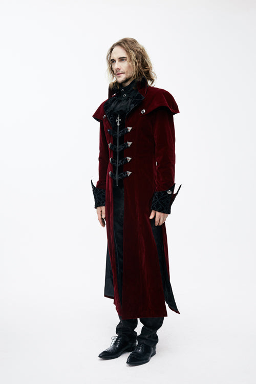 Western Fashion Gothic Shawl Collar Mens Long Velvet Coats