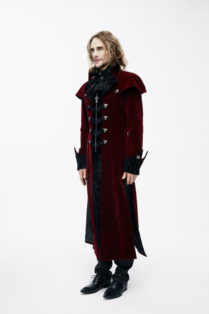 Western Fashion Gothic Shawl Collar Mens Long Velvet Coats