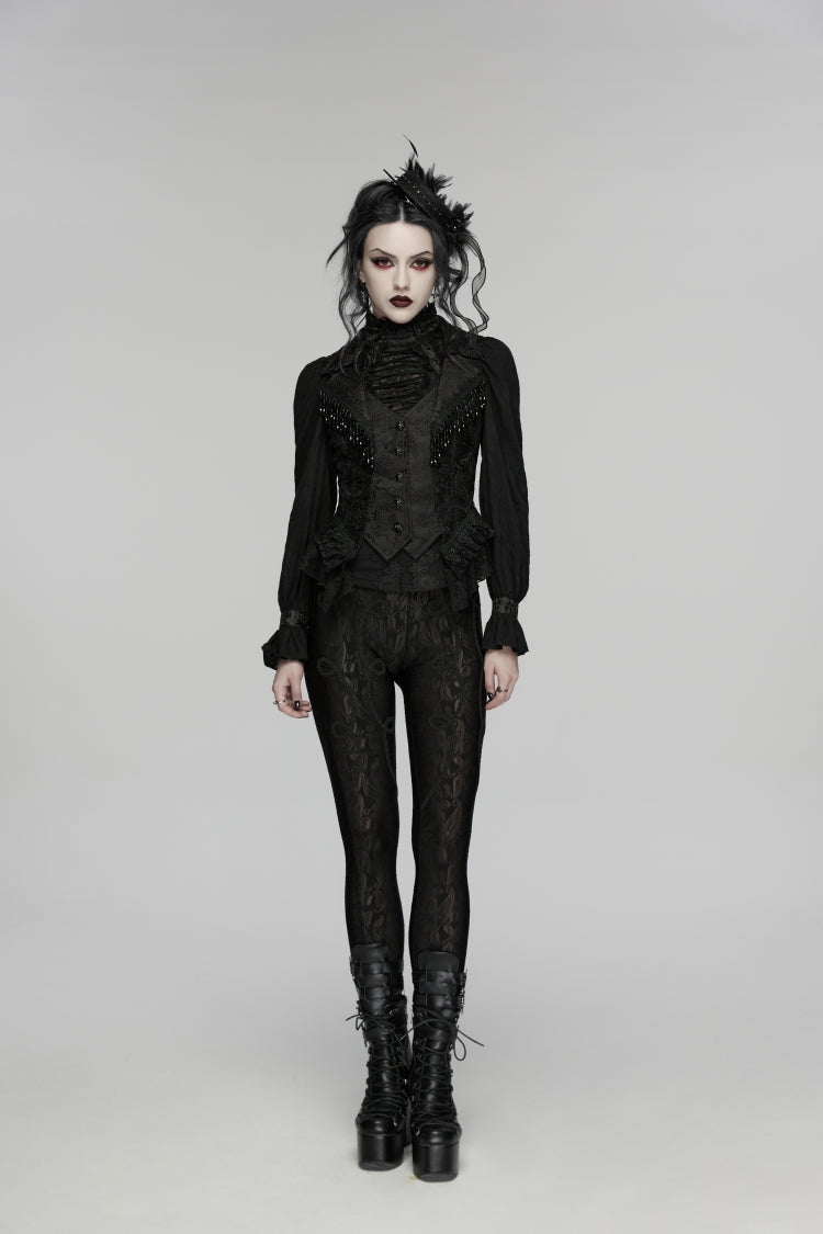 Black V Collar Sleeveless Cut-Out Lace Slim Women's Gothic Cool Vest
