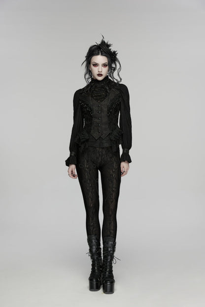 Black V Collar Sleeveless Cut-Out Lace Slim Women's Gothic Cool Vest