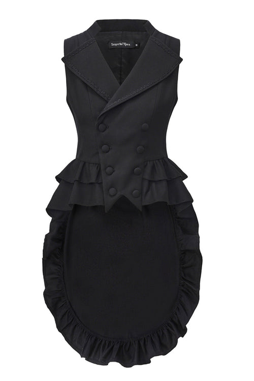 Black [Immortal Silent Agent] Sleeveless Ruffle Ouji Fashion Vintage Elegant Prince Lolita Long Coat