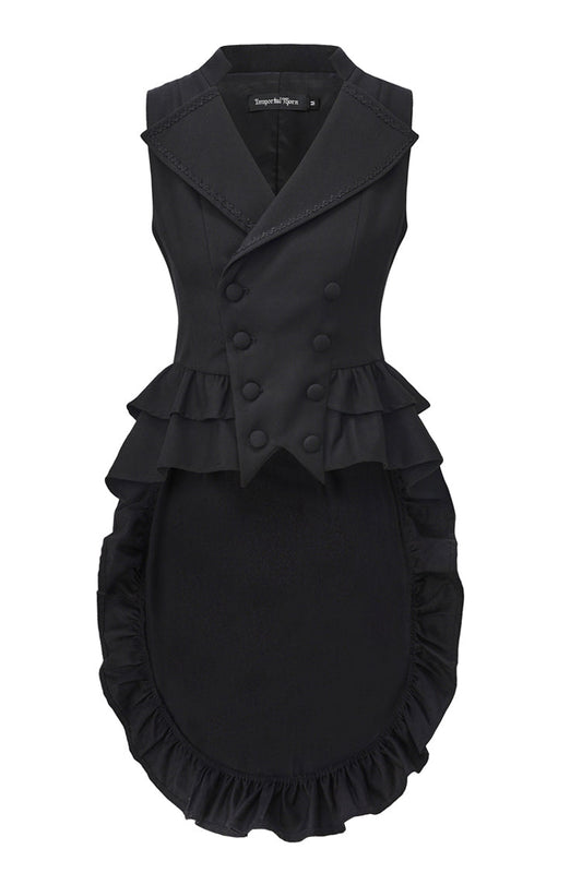 Black [Immortal Silent Agent] Sleeveless Ruffle Ouji Fashion Vintage Elegant Prince Lolita Long Coat
