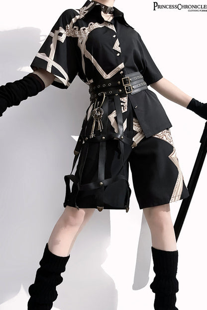 Black [Dream Void Mirror] Print Ouji Fashion Prince Handsome Lolita Shorts