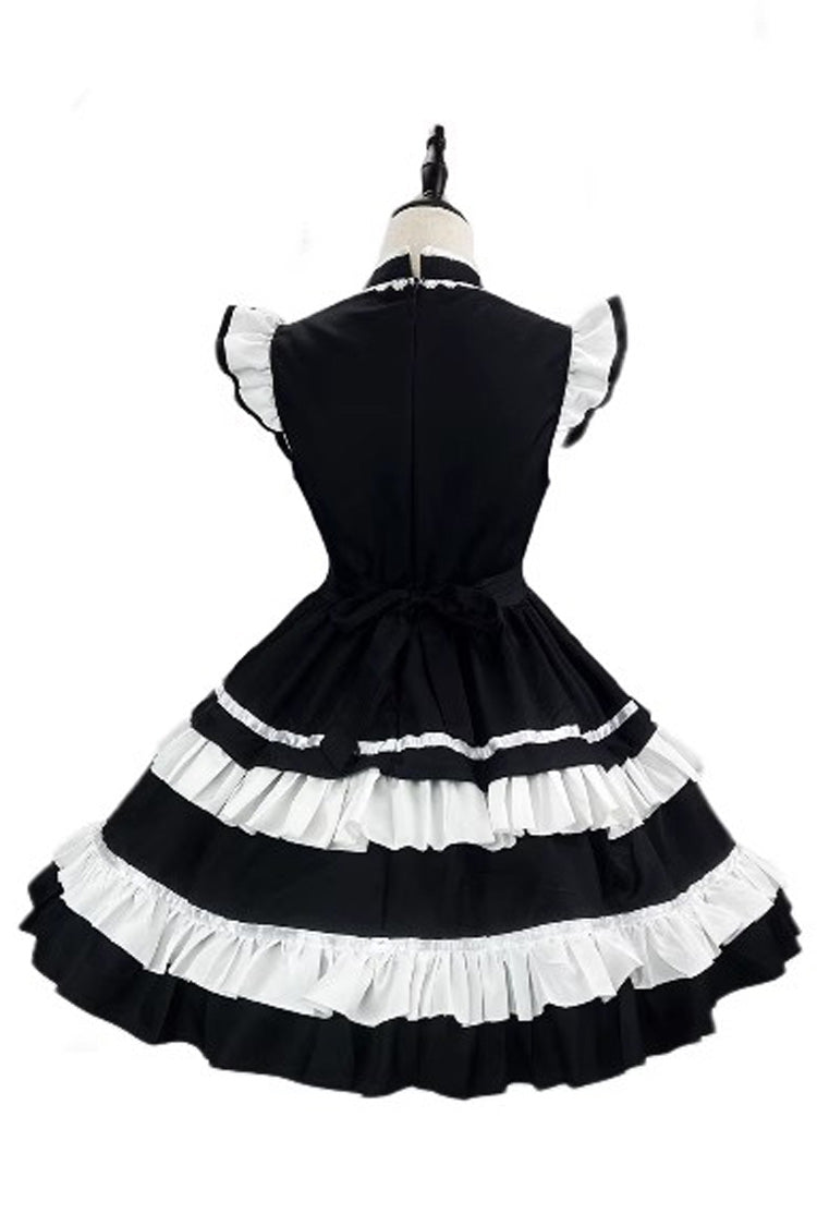 Black/White Love Double-Layered Ruffle Bowknot Sweet Plus Size Chinese Style Lolita Dress Full Set