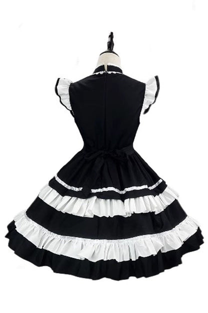 Black/White Love Double-Layered Ruffle Bowknot Sweet Plus Size Chinese Style Lolita Dress Full Set