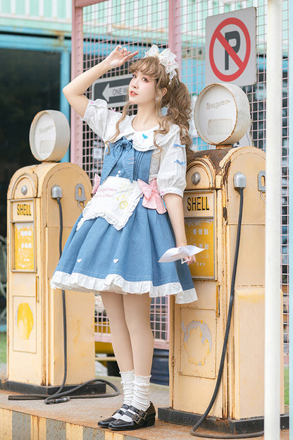 Blue [Cowboys Are Busy] Ruffle Bowknot Sweet Lolita Strap Dress