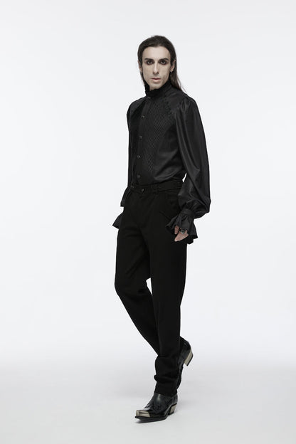 Black Stand Collar Long Puff Sleeves Crochet Men's Gothic Blouse