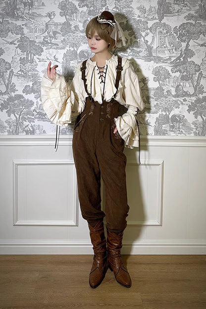 Pirate Series Navigation Treasure Hunting Guide High Waisted Embroidery Ouji Handsome Lolita Long Pants 2 Colors