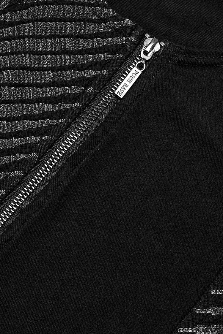 Black Sleeveless Print Asymmetric Zipper Men's Punk Tank Top