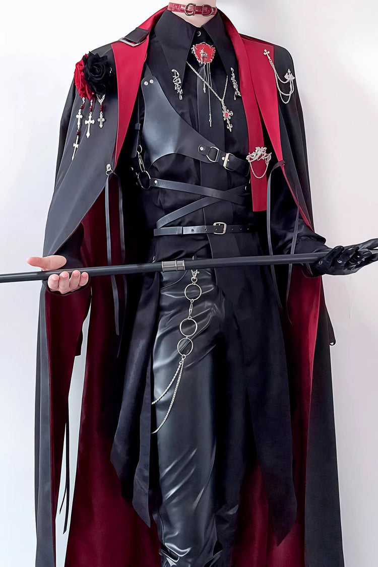 Black/Red [Night Sentinel] Long Sleeves Ouji Gothic Lolita Long Trench Coat