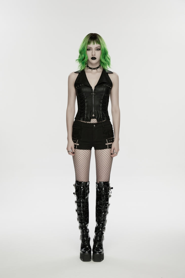 Black Ripped Studded Women's Punk Shorts