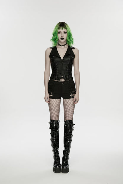 Black Ripped Studded Women's Punk Shorts