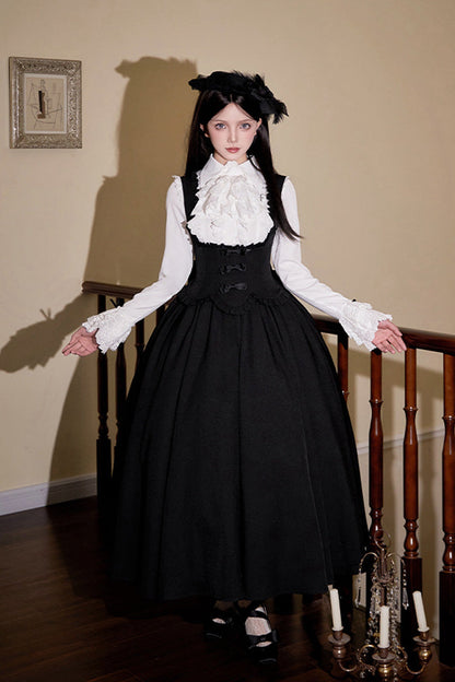 Black [Silent Words] Ruffle Bowknot Classic Lolita Jsk Push-Up Dress
