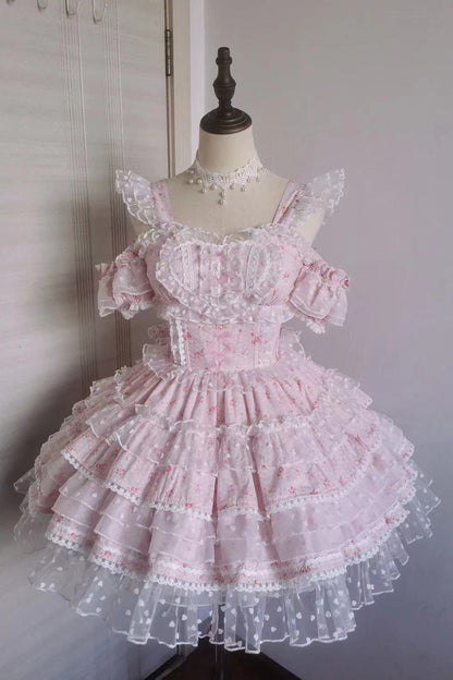 Pray for Dopamine Multi-layer Ruffle Lace Sweet Lolita Jsk Dress 5 Colors