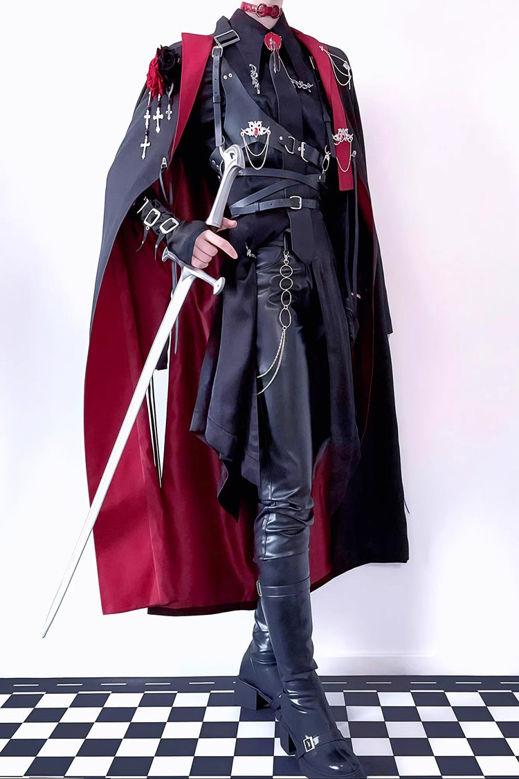 Black/Red [Night Sentinel] Long Sleeves Ouji Gothic Lolita Long Trench Coat