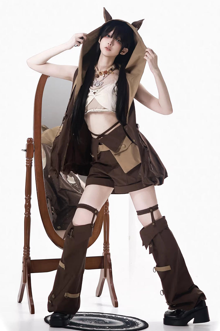 Brown [Fox Trail Chronicles] Sleeveless Hooded Punk Prince Ouji Lolita Set