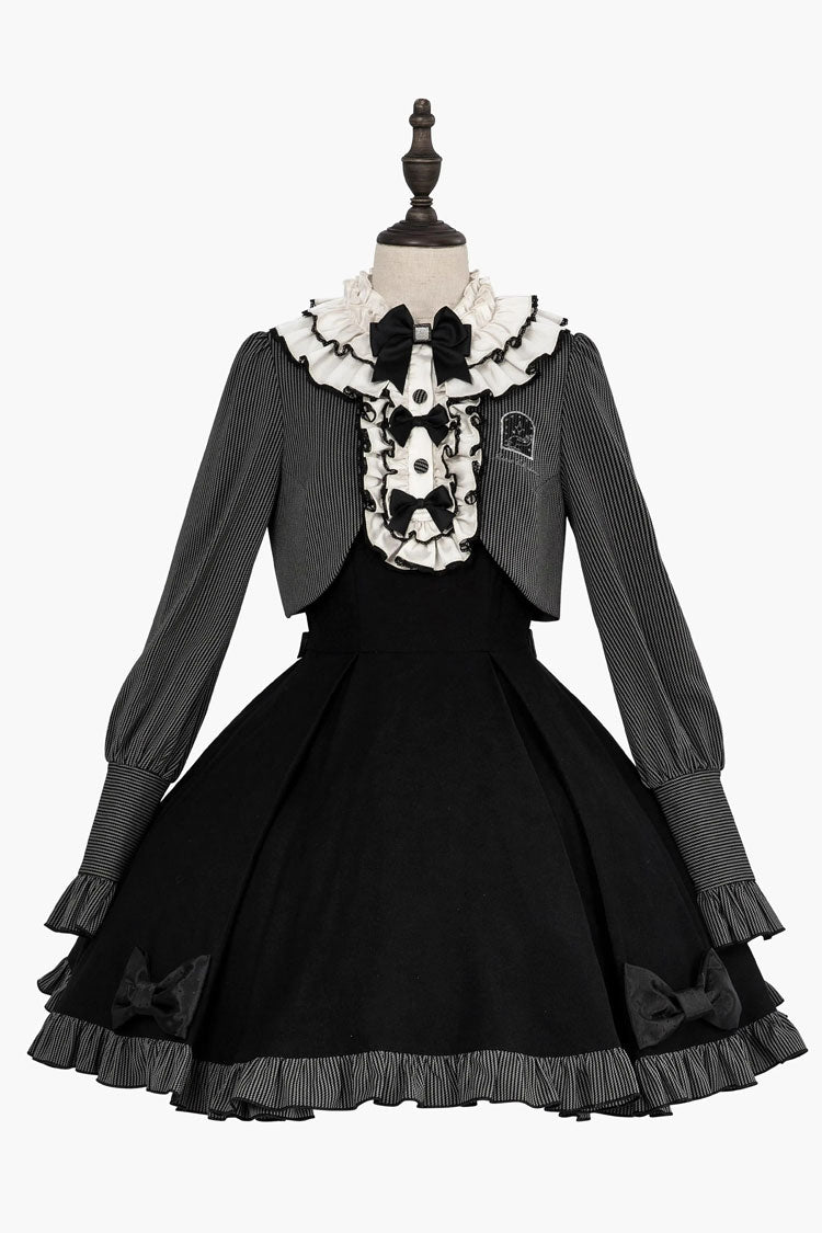 Black Viol Serenade Long Sleeves Bowknot Stitching Sweet Elegant Two Fake Pieces Lolita Dress