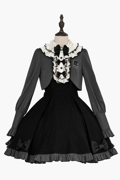 Black Viol Serenade Long Sleeves Bowknot Stitching Sweet Elegant Two Fake Pieces Lolita Dress